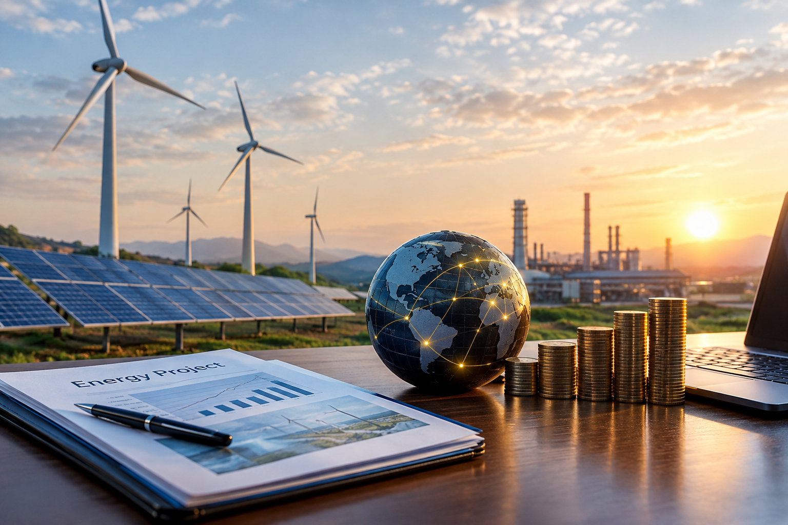 Energy infrastructure at sunset